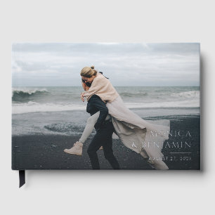 Minimalist Typography Rose Gold Foil Photo Wedding Guest Book