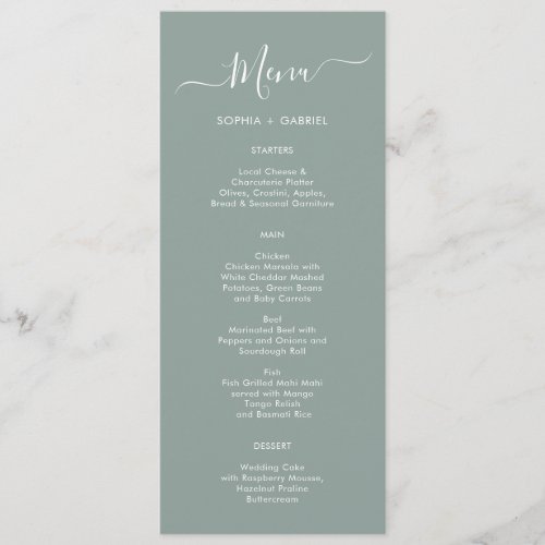 Minimalist Typography Sage Green Wedding Menu Card