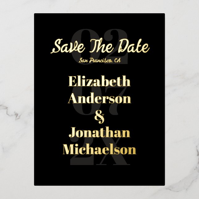 Minimalist Typography Save The Date Foil Invitation Postcard (Front)