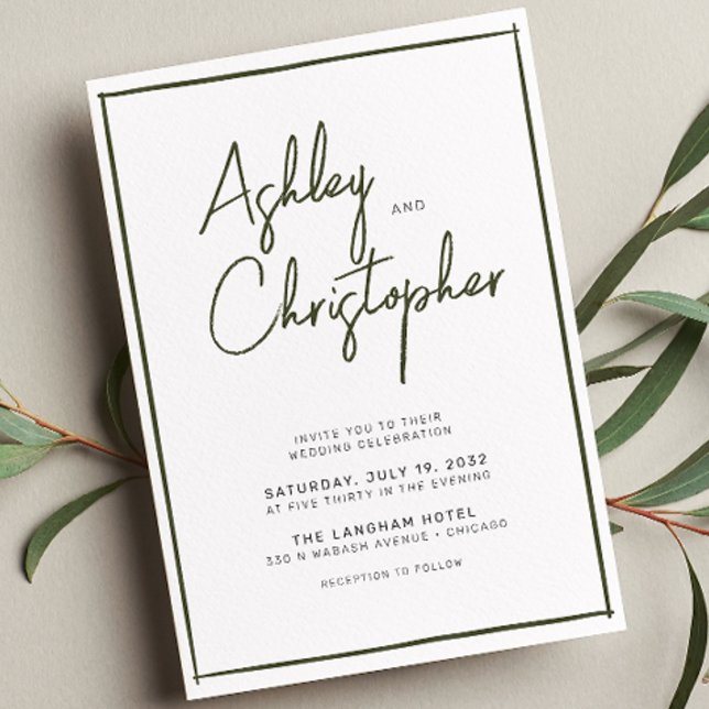 Minimalist Typography Script Dark Olive Wedding Invitation (Creator Uploaded)