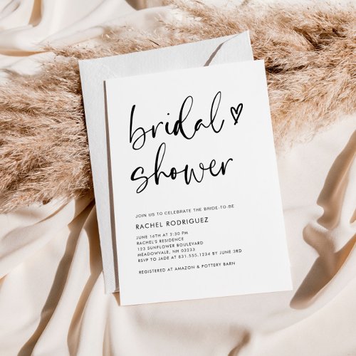Minimalist Typography Script Heart Bridal Shower Invitation