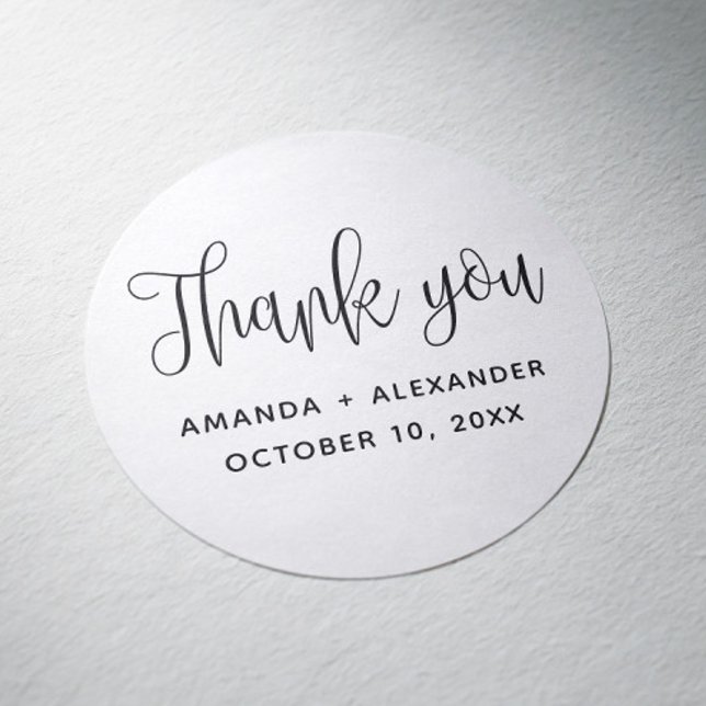 Minimalist typography script wedding thank you classic round sticker (Creator Uploaded)