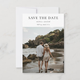 Minimalist Typography Style Beach Photo Wedding Save The Date