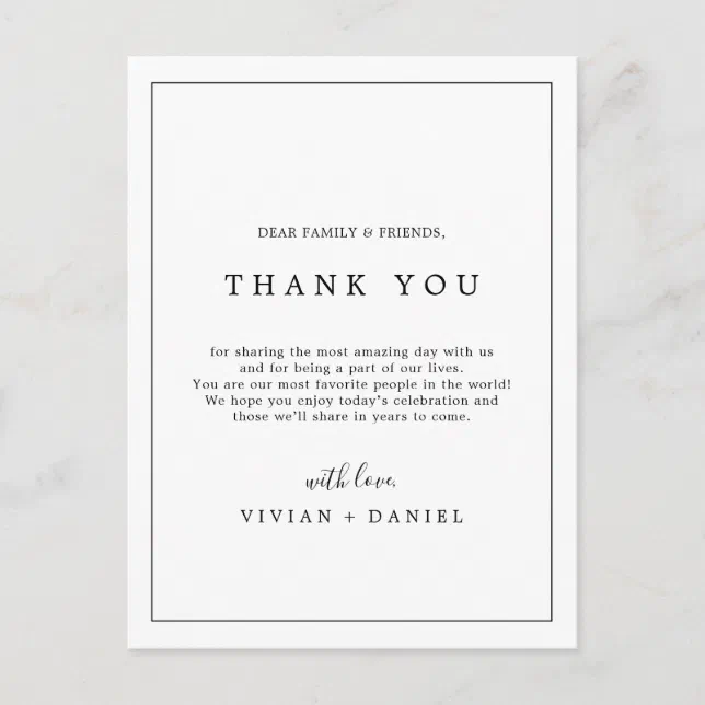 Minimalist Typography Thank You Reception Card 