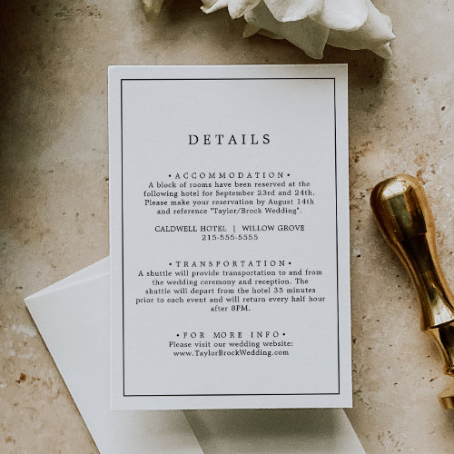 Minimalist Typography Wedding Details Enclosure Card