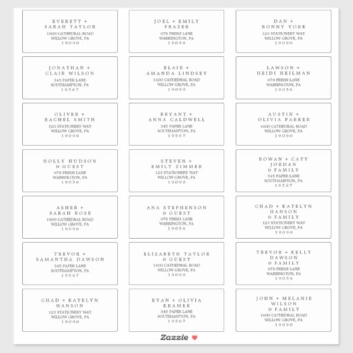 Minimalist Typography Wedding Guest Address Labels | Zazzle