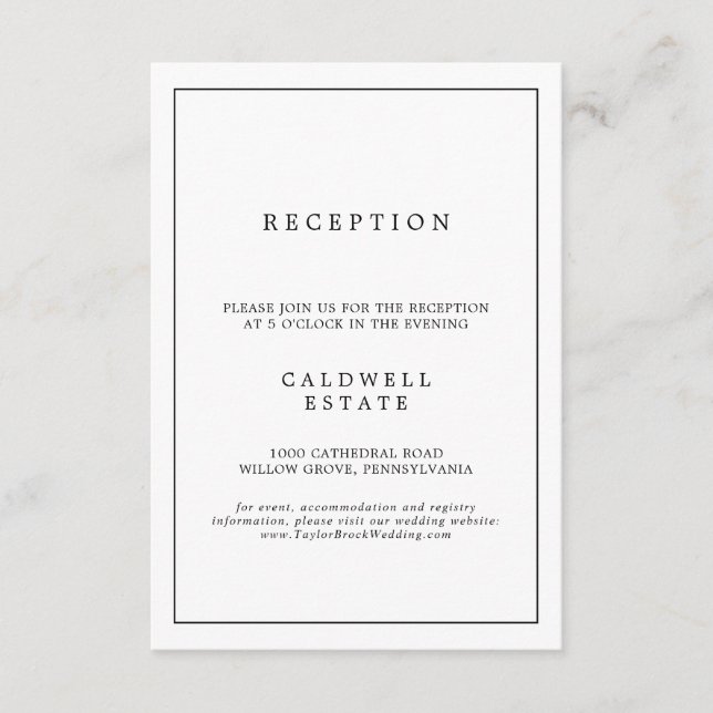 Minimalist Typography Wedding Reception Enclosure Card (Front)