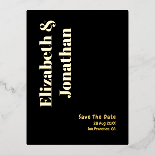 Minimalist Typography Wedding Save The Date Foil Invitation Postcard (Front)