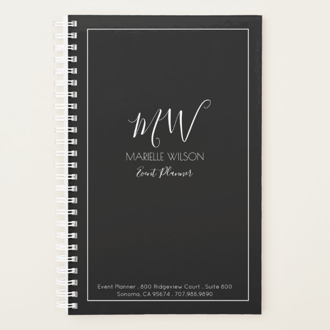 Minimalist Typography White On Black Event Planner (Front)