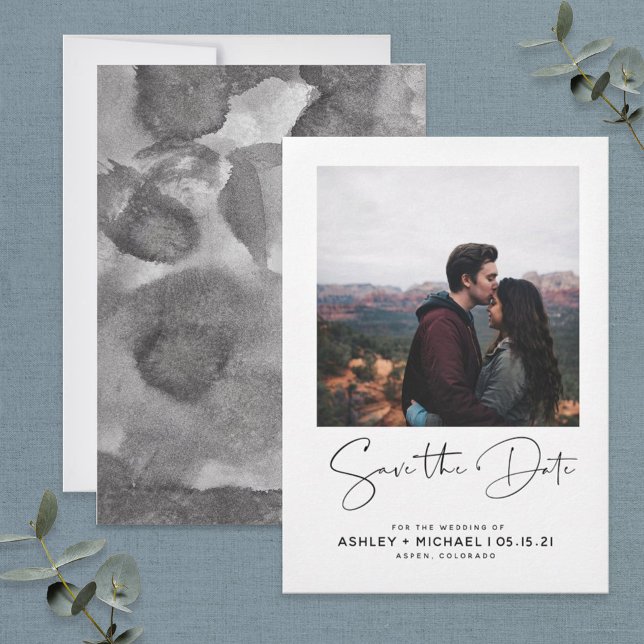 Minimalist Typography White Photo Save the Date (Creator Uploaded)
