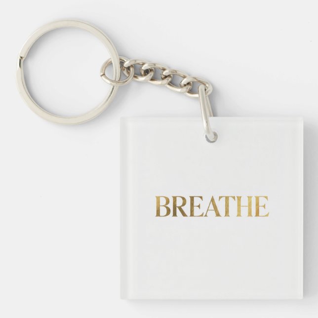 Minimalist typography with gold word breathe keychain (Front)