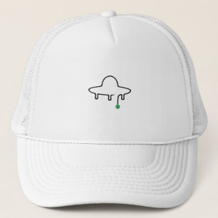 Minimalist UFO One Line Drawing with Green Drop Trucker Hat