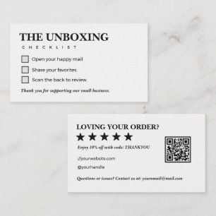 Minimalist Unboxing Checklist Thank You QR Code Business Card
