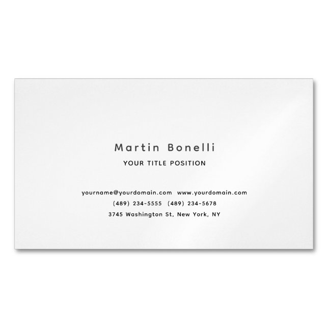 Minimalist Unique Classical Simple Black White Business Card Magnet (Front)