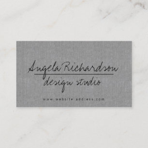 Minimalist Unique Handwritten Blogger Gray Linen Business Card