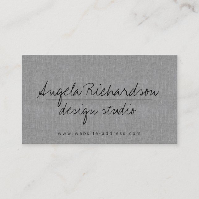 Minimalist Unique Handwritten Blogger Gray Linen Business Card (Front)