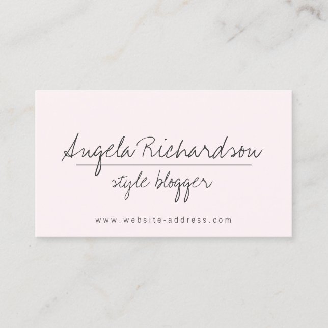 Minimalist Unique Handwritten Blogger Pink Business Card (Front)