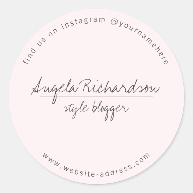 Minimalist Unique Handwritten Pink Classic Round Sticker (Front)
