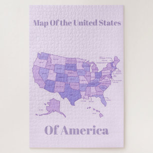 Minimalist United States Map Pink Purple Art Jigsaw Puzzle