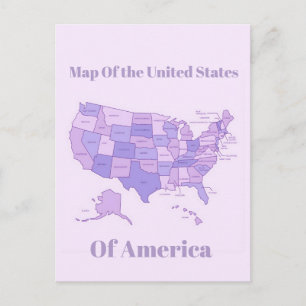 Minimalist United States Map Pink Purple Art Postcard