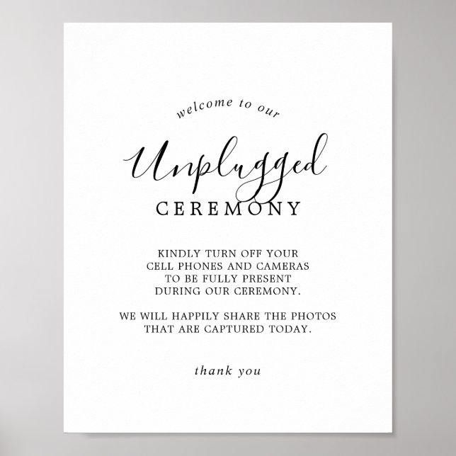 Minimalist Unplugged Ceremony Sign (Front)