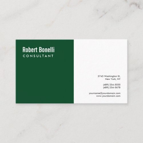 Minimalist Up Forest Green White Modern Custom Business Card