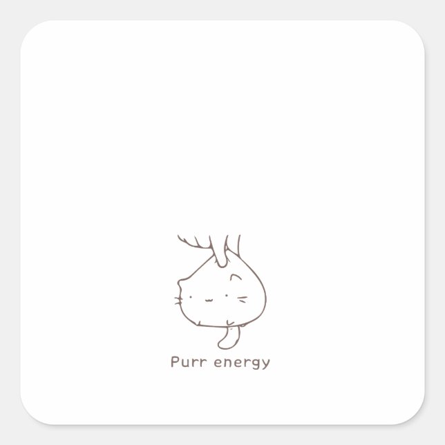 Minimalist Upside-Down Cat "Purr Energy" Graphic D Square Sticker (Front)