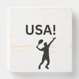 Minimalist USA Tennis Player Silhouette Decor Wooden Box Sign