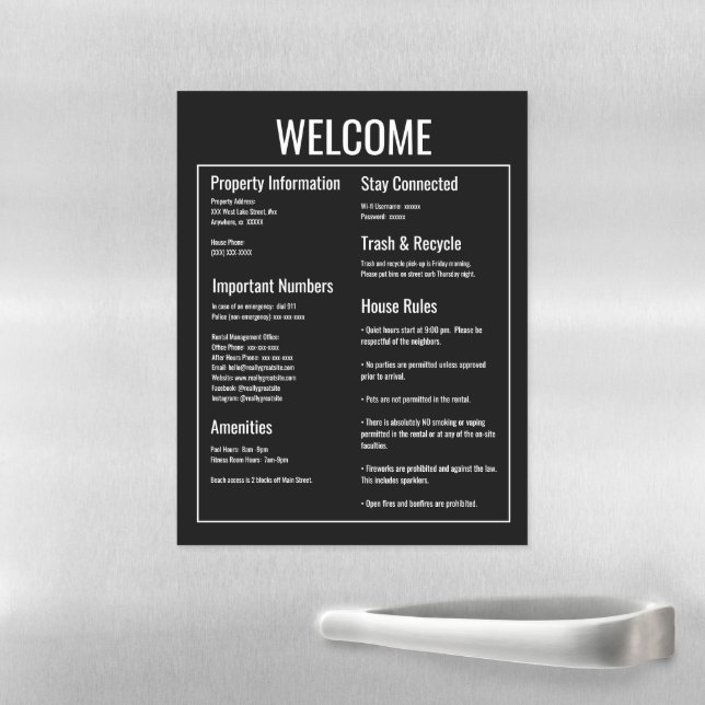 Minimalist Vacation Rental Guest Information Sign Magnetic Dry Erase Sheet (In Situ)