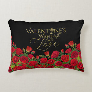 Minimalist Valentine’s Gold Calligraphy Roses Accent Pillow
