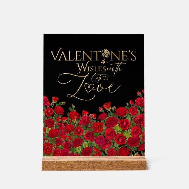Minimalist  Valentine’s Gold Calligraphy Roses Acrylic Sign (Front)