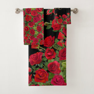 Minimalist Valentine’s Gold Calligraphy Roses Bath Towel Set