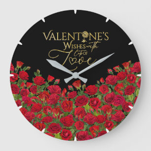 Minimalist Valentine’s Gold Calligraphy Roses Large Clock