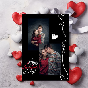 Minimalist Valentines Day Couple 2 Photo Black Holiday Card