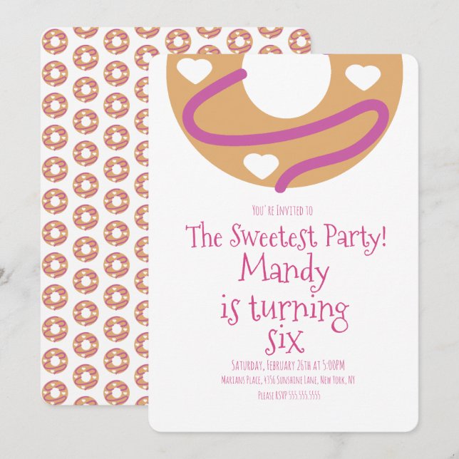 Minimalist Valentines Day Donut Heart Birthday Invitation (Front/Back)