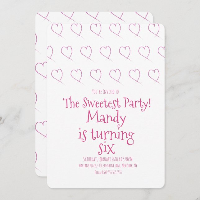 Minimalist Valentines Day Heart Scribble Hearts Invitation (Front/Back)