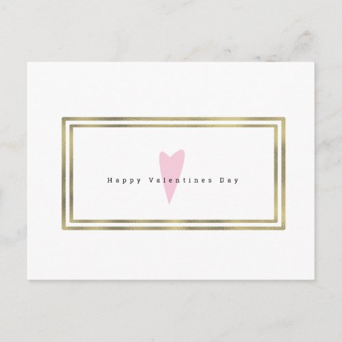 Minimalist Valentines Day Simple Heart Faux Gold Postcard