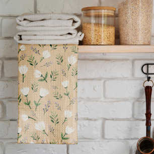 Minimalist Vanilla & White Floral Kitchen Towel