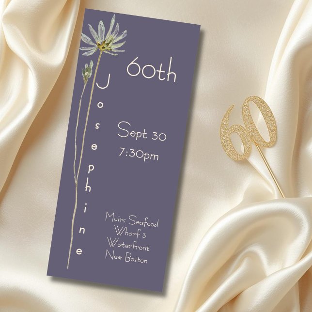 Minimalist Vertical Floral Violet 60th Birthday  Invitation (Creator Uploaded)