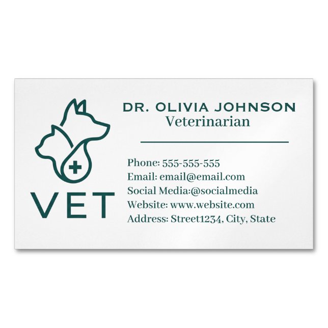 Minimalist Veterinary Customizable  Business Card Magnet (Front)
