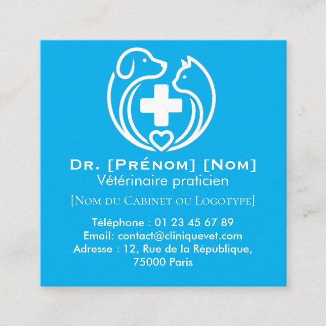 Minimalist Veterinary Professional Logo Square Business Card (Front)