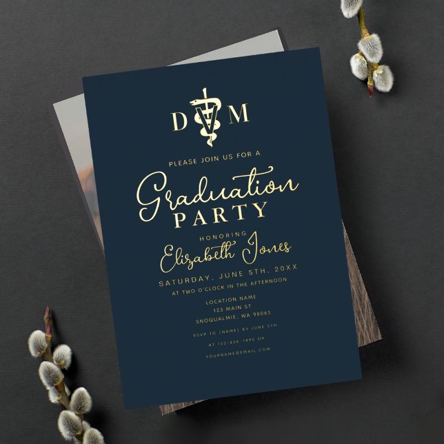 Minimalist Veterinary School Graduation Photo  Foil Invitation (Creator Uploaded)