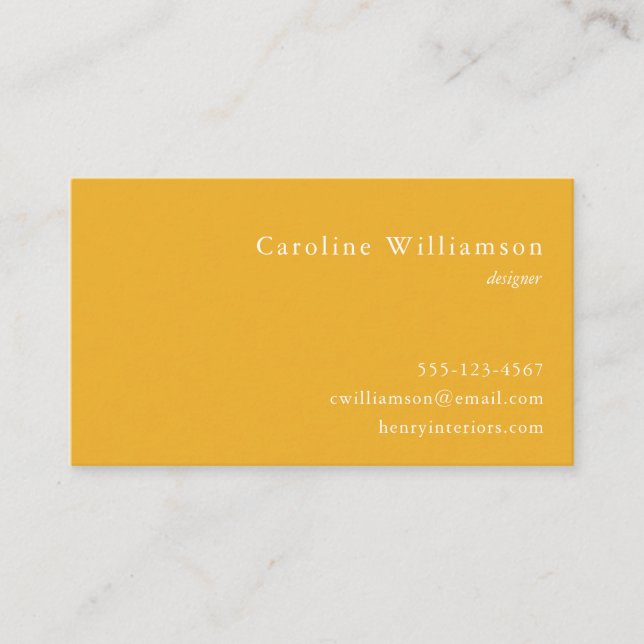 Minimalist Vibrant Yellow Elegant Professional  Business Card (Front)