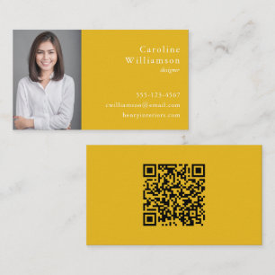 Minimalist Vibrant Yellow Professional Photo QR  Business Card