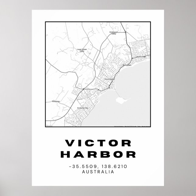 Minimalist Victor Harbor Map with Coordinates | Poster (Front)