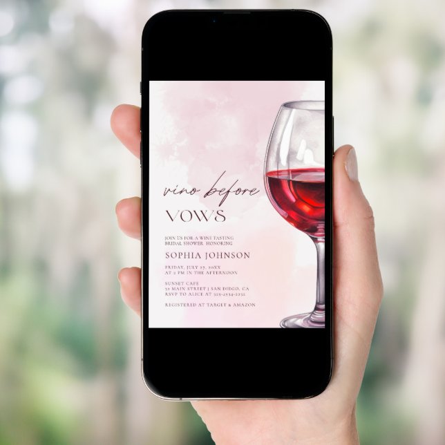 Minimalist Vino Before Vows Bridal Shower Wine Invitation (Front Digital)