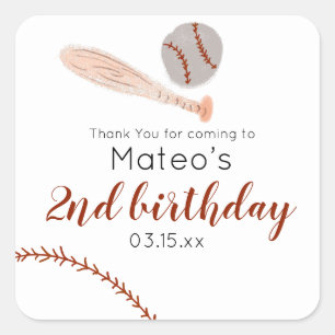 Minimalist Vintage Baseball Birthday Party Square Sticker