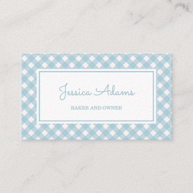 Minimalist Vintage Blue Pastel Plaid Pattern Business Card (Front)