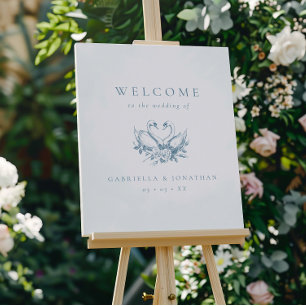 Minimalist Vintage Blue Swans Wedding Welcome Foam Board