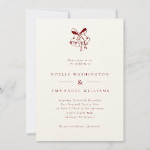 Minimalist Vintage Christmas Bells Red Wedding Invitation